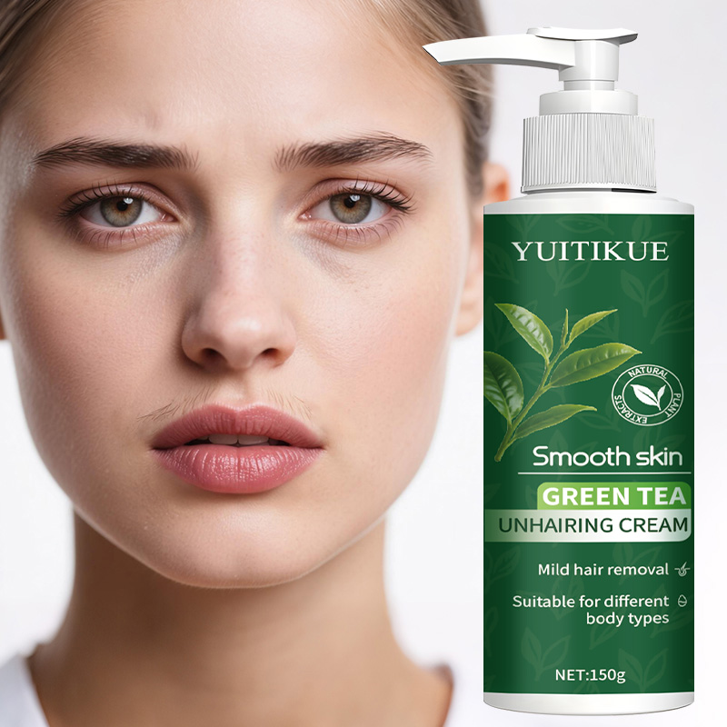Hair Removal Cream - YUITIKUE ครีมกำจัดขนชาเขียว 150 กรัม ครีมกำจัดขนสูตรอ่อนโยนและอ่อนช้าเพื่อผิวเรียบเนียนสำหรับทุกสภาพผิว